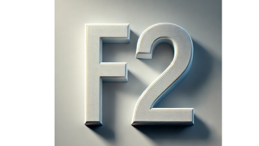 Grey background with grey letter F and the digit 2 in relief in the foreground