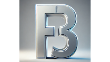 Grey background with grey letter F and the digit 3 in relief in the foreground