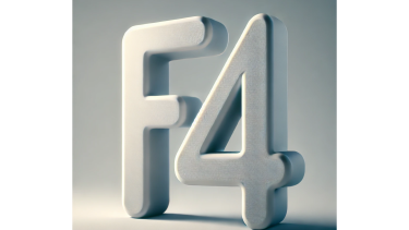 Grey background with grey letter F and the digit 4 in relief in the foreground