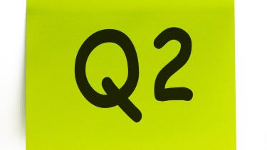 Black letter Q and digit 2 on a lime-green sticky note