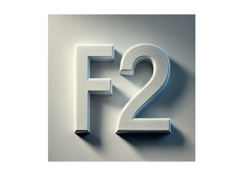 Grey background with grey letter F and the digit 2 in relief in the foreground